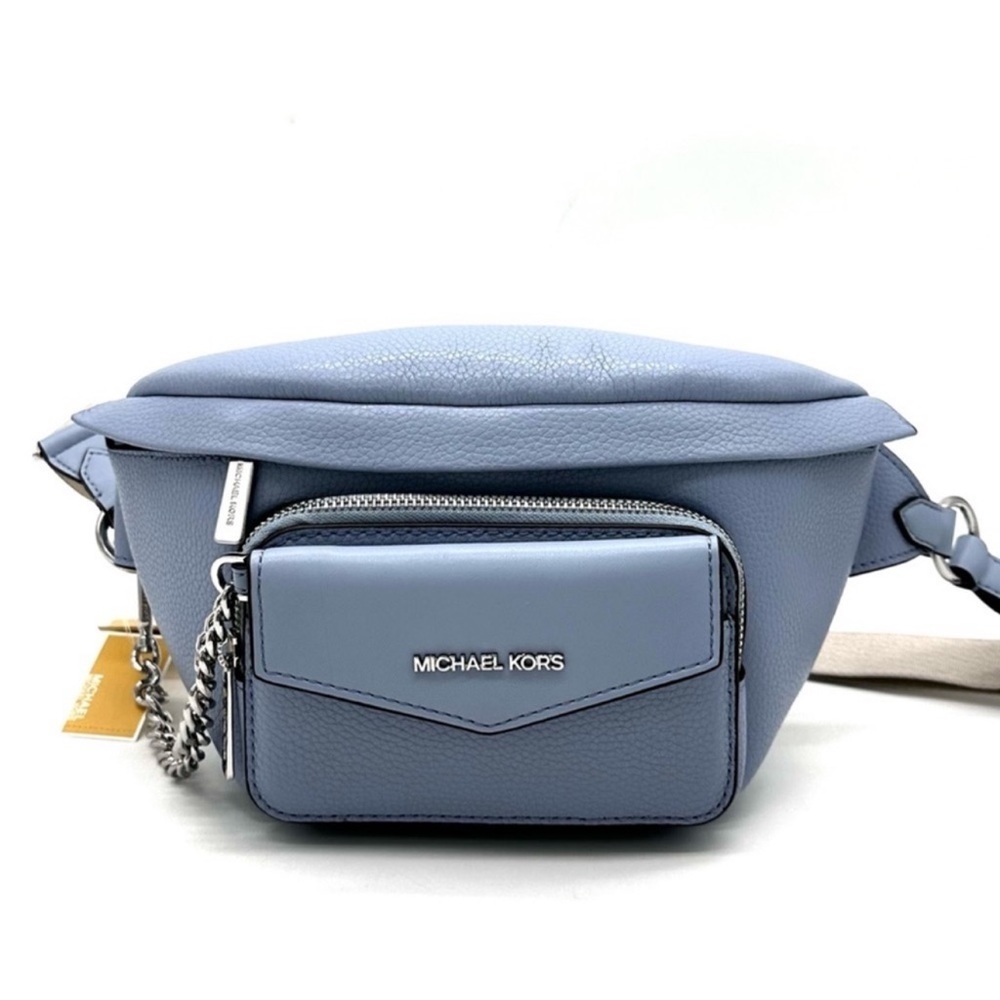 Michael Kors Maisie Waistpack Pebbled leather Pale Blue Large 2 in 1 sling pack